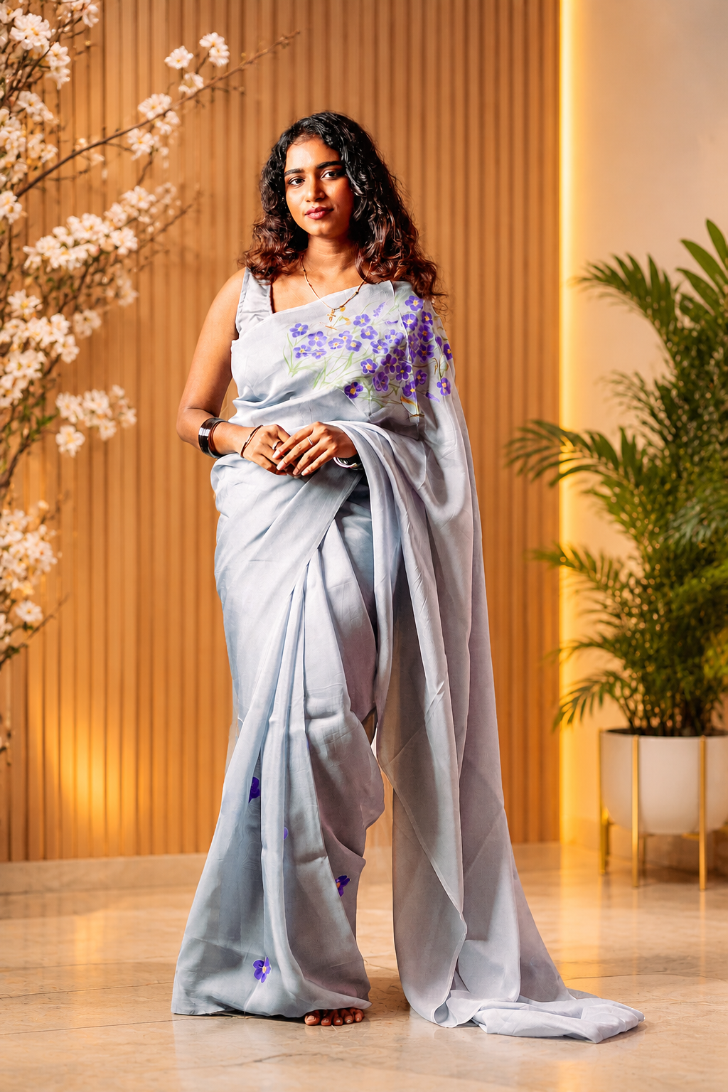 Hand painted organza saree