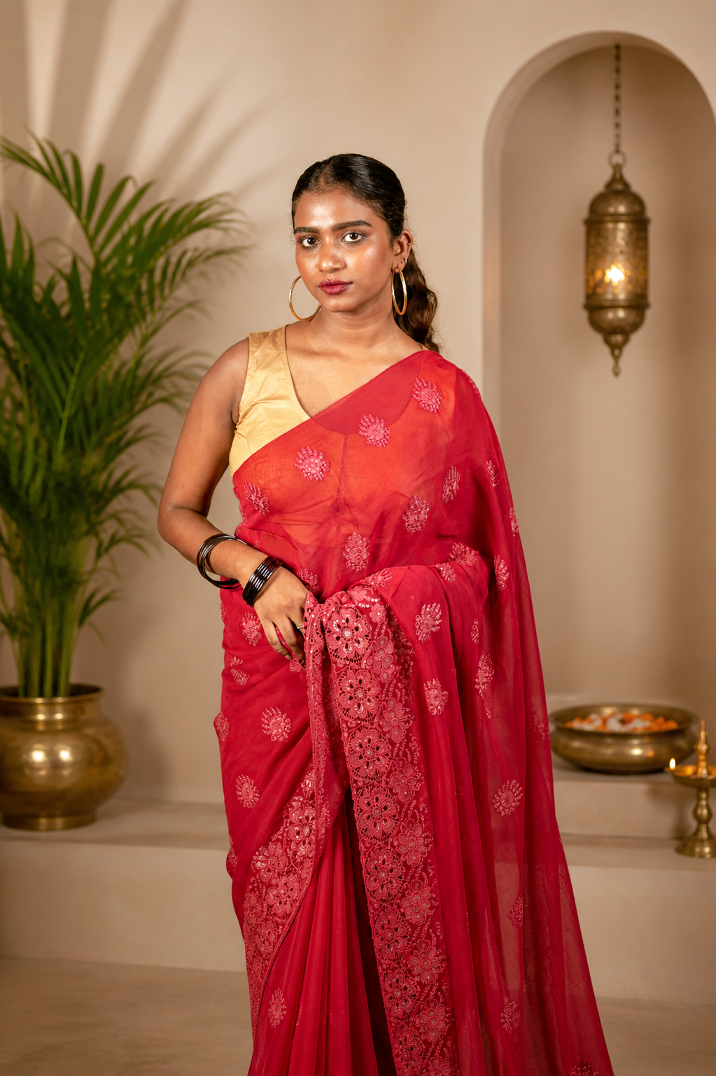 Scarlet Elegance Hacoba saree