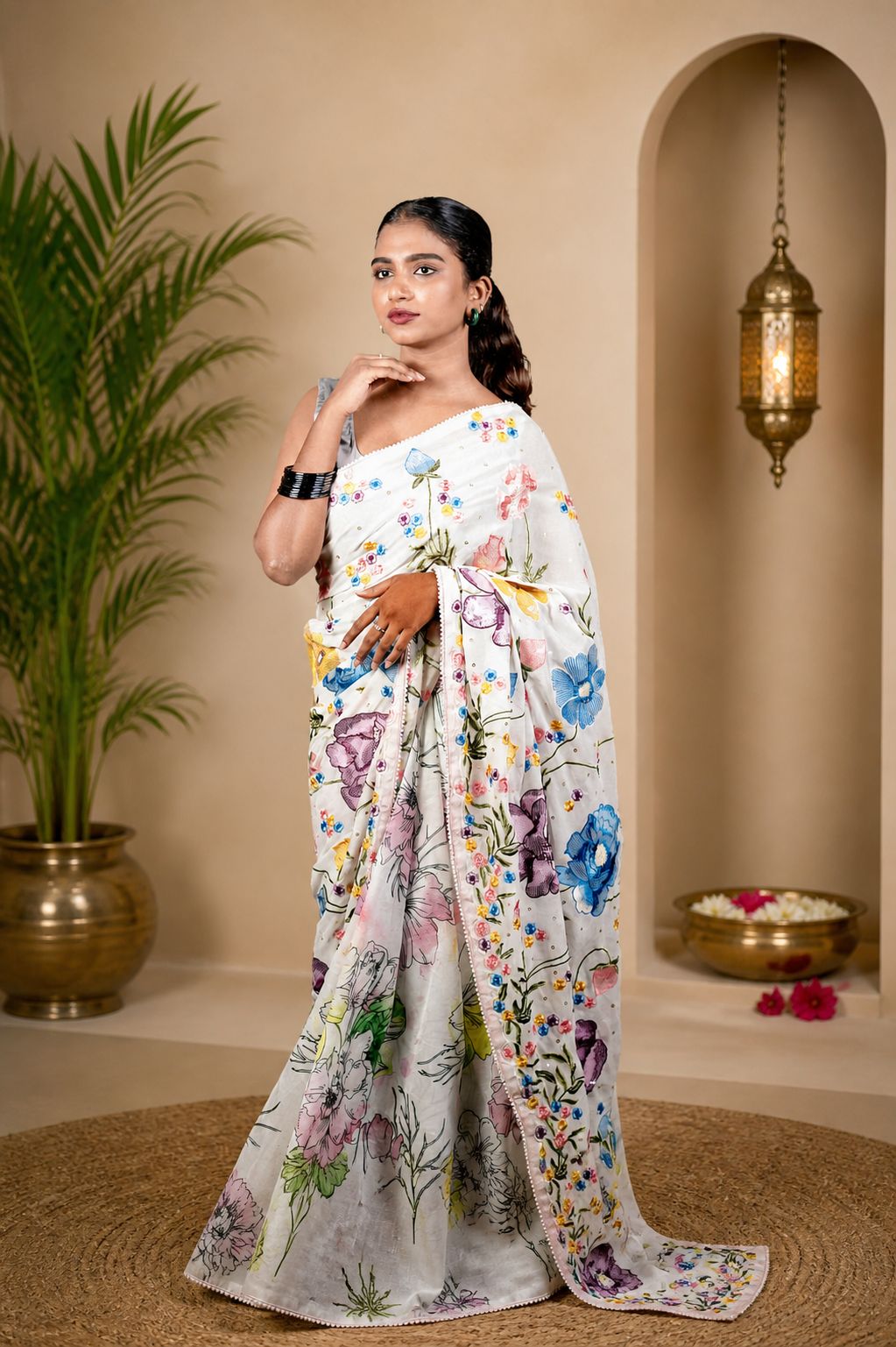 Ivory Bloom Organza Saree