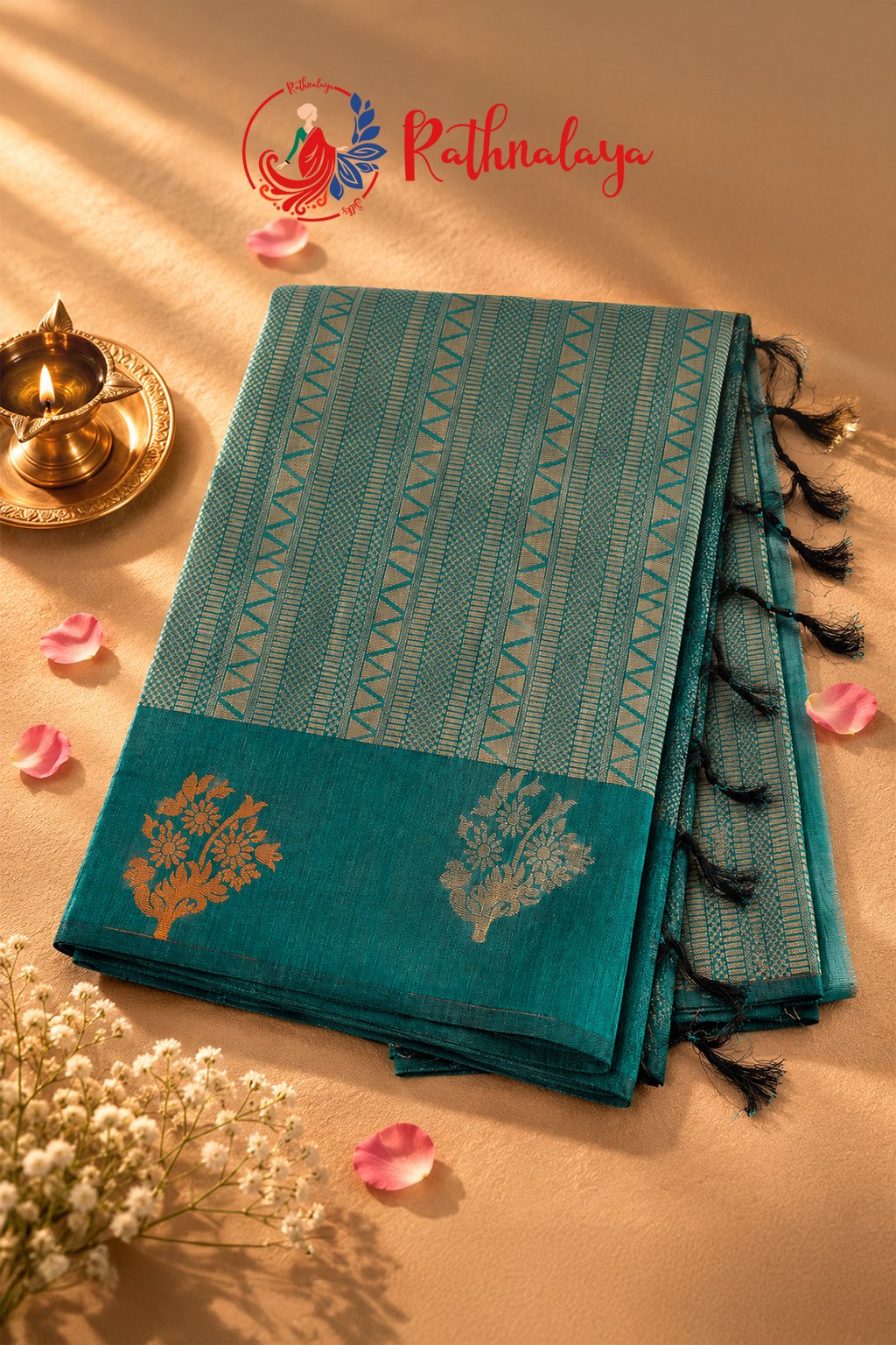 Meghana Teal Heritage Saree