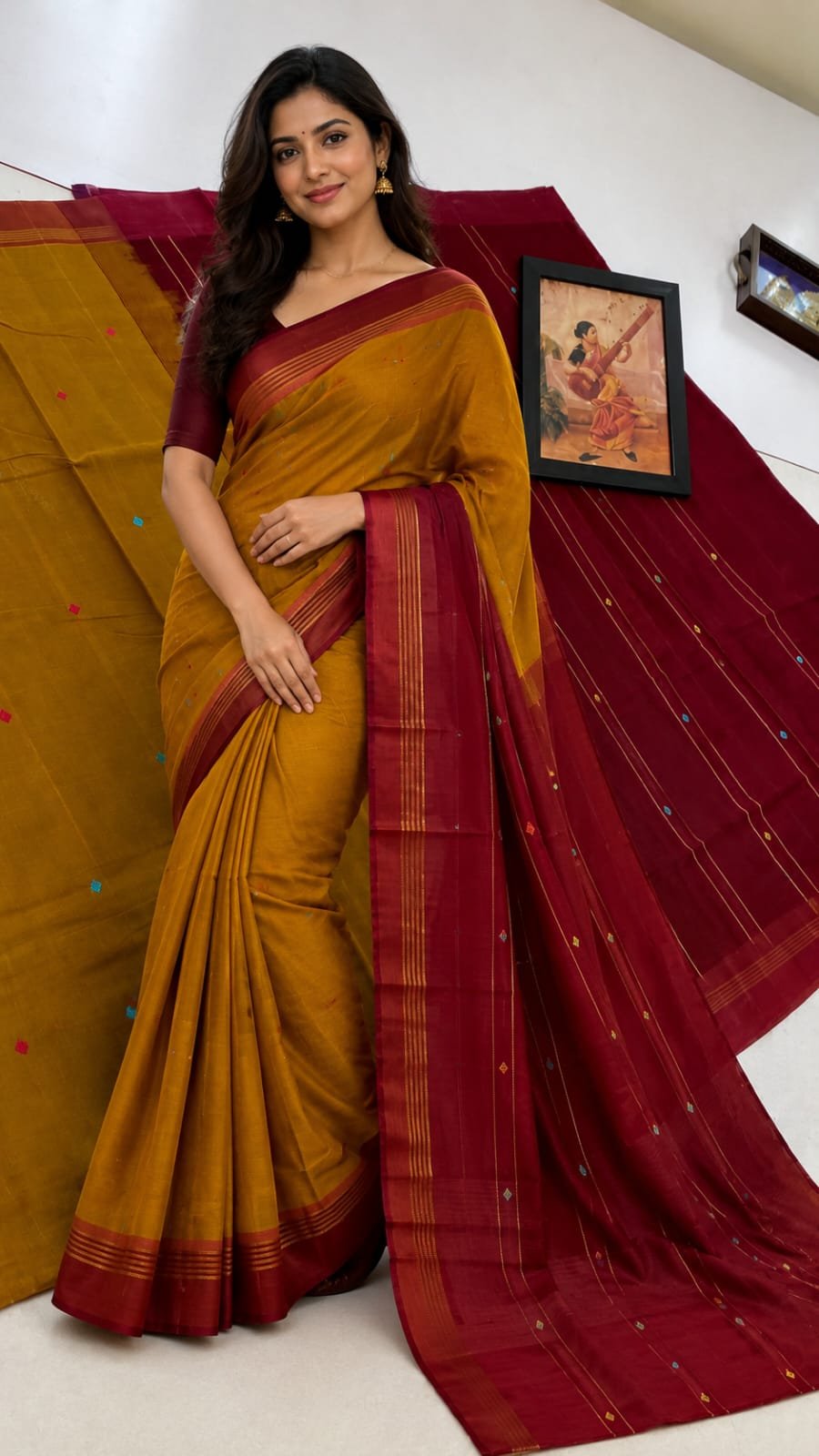 Maroon Mustard Heritage Silk Saree